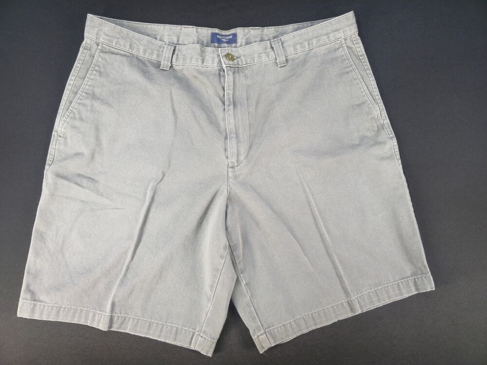 Dockers‎ Mens W38 Gray Flat Front Chino Shorts 100% Cotton Casual 10" Inseam